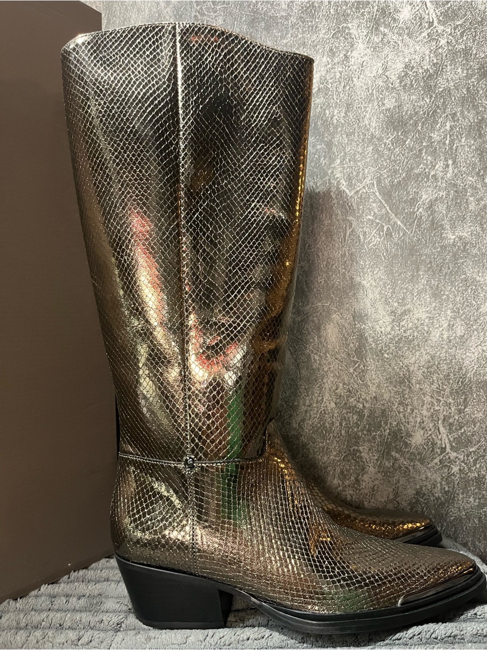 Franco Sarto Tall women's boots western feel metallic snake skin LEATHER - Picture 2 of 7